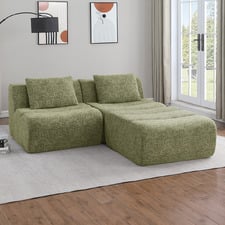 Claire 3 Seater Linen Compressed Modular Sofa & Ottoman Set