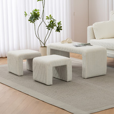 3 Piece Opher Corduroy Ottoman Bench & Footstool Set