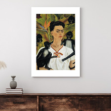 Self Portrait with Monkeys By Frida Kahlo Stretched Canvas Wall Art