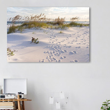 Footprints By The Beach Stretched Canvas Wall Art