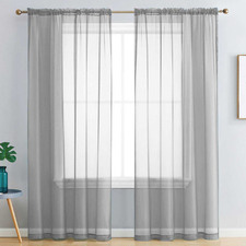 Light Grey Luxton Rod Pocket Voile Sheer Curtains (Set of 2)