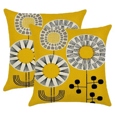 Yellow Sunflower Abstract Flower Cushion Covers (Set of 2)
