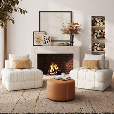 Beige Ella 120cm Wool-Blend Lounge Chairs (Set of 2)