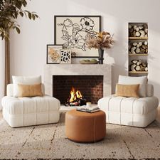 White Ella 120cm Boucle Lounge Chairs (Set of 2)