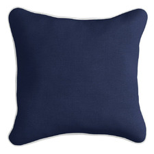Navy with White Piping Linen-Blend Cushion Cover