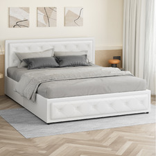 White Hoyce Faux Leather Gas Lift Bed