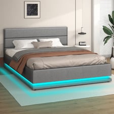 Grey Alpine Upholstered Gas Lift Storage Bed with LED