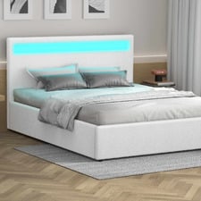 White Caledon Boucle Gas Lift Storage Bed with LED