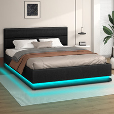 Black Alpine Upholstered Gas Lift Storage Bed with LED
