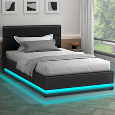 Black Alpine Upholstered Gas Lift Storage Bed with LED