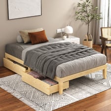 Kiri Pine Wood Bed Base with Underbed Storage