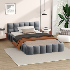 Grey Ellie May Velvet Platform Bed