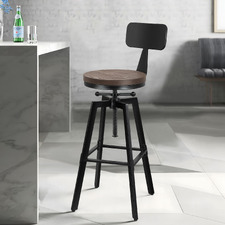 Adair Elm Wood Adjustable Barstool with Backrest