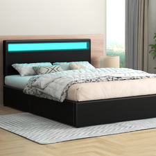 Black Caledon PU Leather Gas Lift Storage Bed with LED