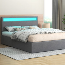 Grey Caledon Upholstered Gas Lift Storage Bed with LED