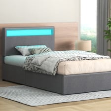 Grey Caledon Upholstered Gas Lift Storage Bed with LED