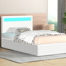 White Caledon Boucle Gas Lift Storage Bed with LED