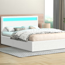 White Caledon Boucle Gas Lift Storage Bed with LED