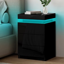 Nova 3 Drawer Bedside Table with LED Light