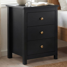 Black Geoffrey 3 Drawer Bedside Table