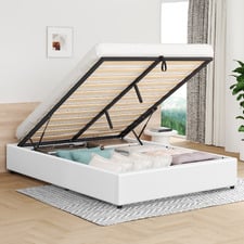 White Tiago Faux Leather Gas Lift Bed Base
