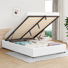 White Tiago Faux Leather Gas Lift Bed Base