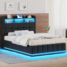 Charcoal Michel Gas Lift Storage Bed Frame with LED