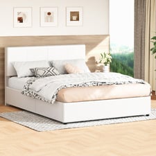 White Hudson Faux Leather Gas Lift Storage Bed