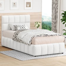 White Ellie May Boucle Gas Lift Storage Bed Frame