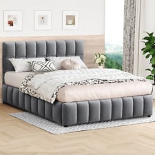Grey Ellie May Velvet Gas Lift Storage Bed Frame