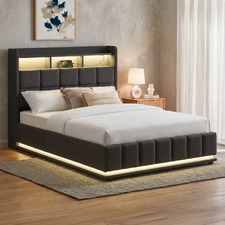 Charcoal Michel Gas Lift Storage Bed Frame with LED