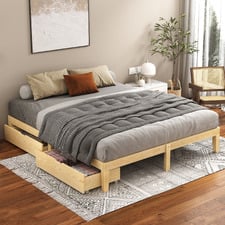 Kiri Pine Wood Bed Base with Underbed Storage