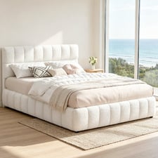 White Ellie May Boucle Gas Lift Storage Bed Frame