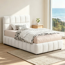 White Ellie May Boucle Gas Lift Storage Bed Frame