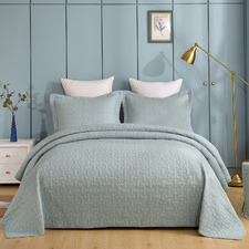 Embroidered Jade Cotton Coverlet Set