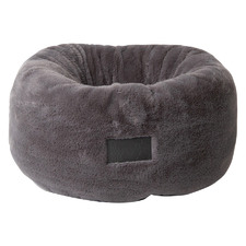 Charcoal Plush Donut Faux Fur Dog Bed