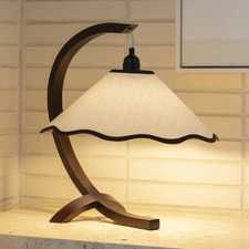46cm Kira Walnut Wood & Linen Table Lamp