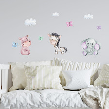 10 Piece Hippo Elephant & Zebra  Wall Decal Set