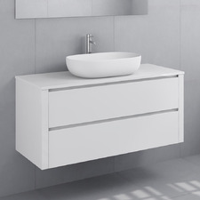 Palazzo 1200mm Matte White Wall Hung Single Vanity with Stone Countertop