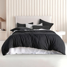 Black Brett Vintage Washed Microfibre Quilt Cover Set