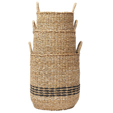 3 Piece Nantucket Banded Seagrass Basket Set