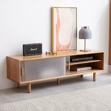 150cm Baros Fluted Glass American Oak Entertainment Unit