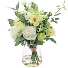 44cm Faux Mixed Cream Rose & Peony Bouquet with Glass Vase