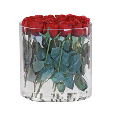 28cm Red Faux Rose Arrangement in Glass Vase