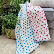 Pink Flamingos Cotton Reversible Baby Quilt