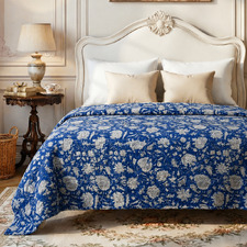 Blue Darcy Cotton King Bedspread