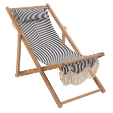 Premium Laurens Stripe Teak Wood Outdoor Sling Chair
