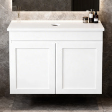 Stefania 600mm Matte White Wall Hung Single Vanity with Stone Countertop