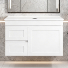 Stefania 750mm Matte White Wall Hung Single Vanity with Stone Countertop