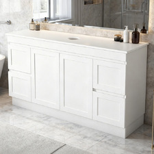 Stefania 1500mm Matte White Freestanding Single Vanity with Stone Countertop